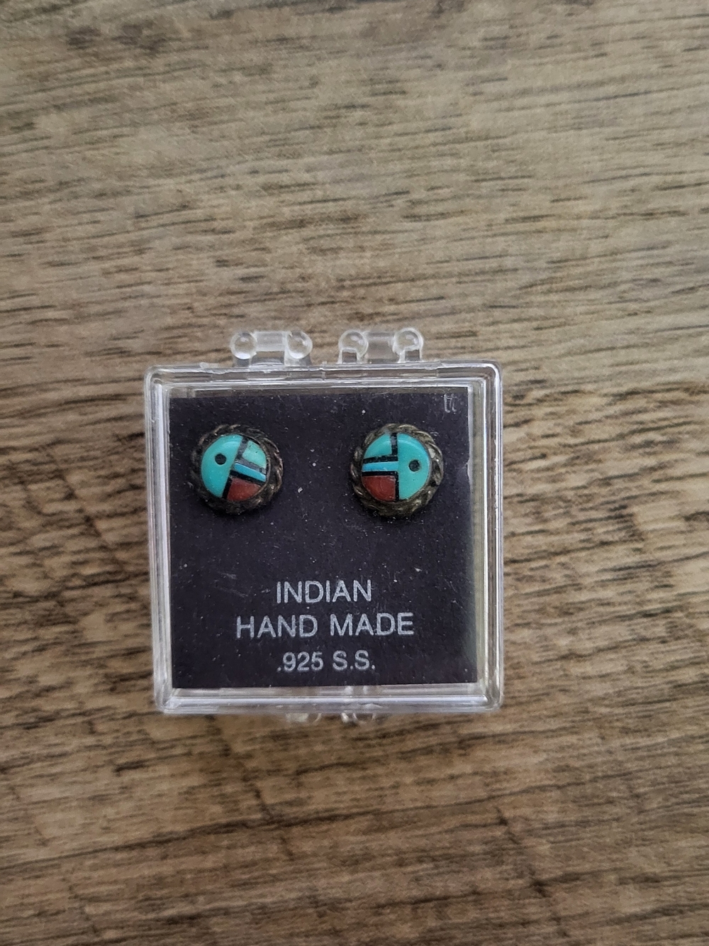 Handmade  Turquoise & Coral Stud Earrings - 925 SS